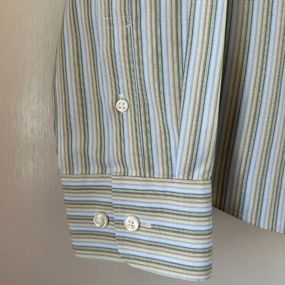 Jessica Sport 100% cotton green and yellow striped button down shirt-Size 14 - Picture 5 of 10